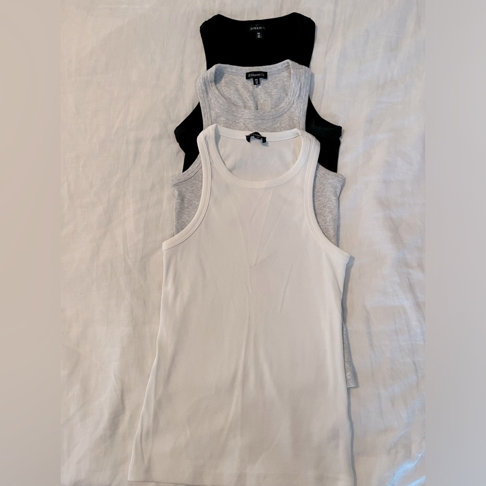 3 pcs- ribbed halter neck tanks